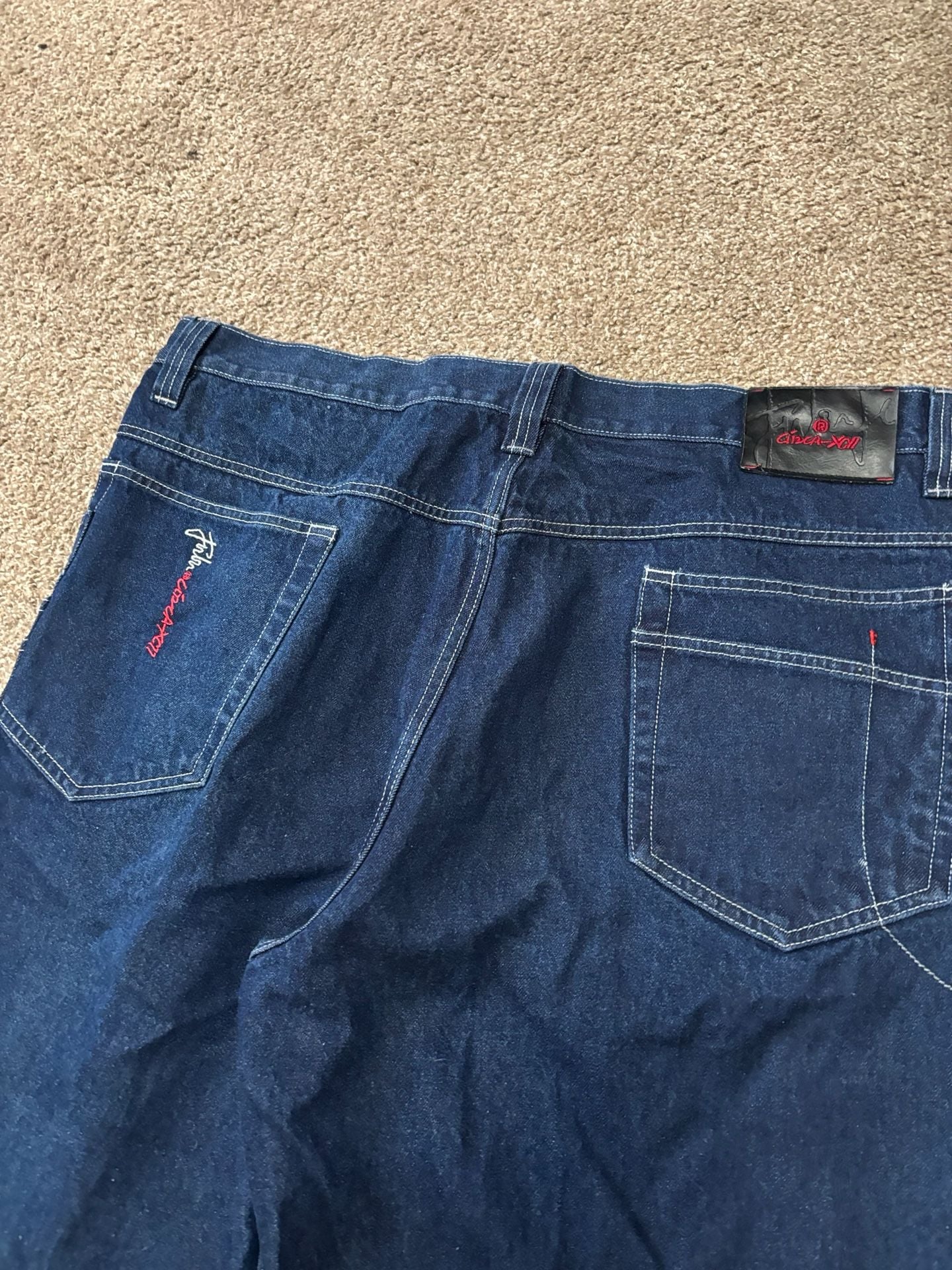 1990s Early 2000s Fubu The Collection Relaxed Jeans 42x34 Dark Wash Cargo Denim Hip Hop Pants 6