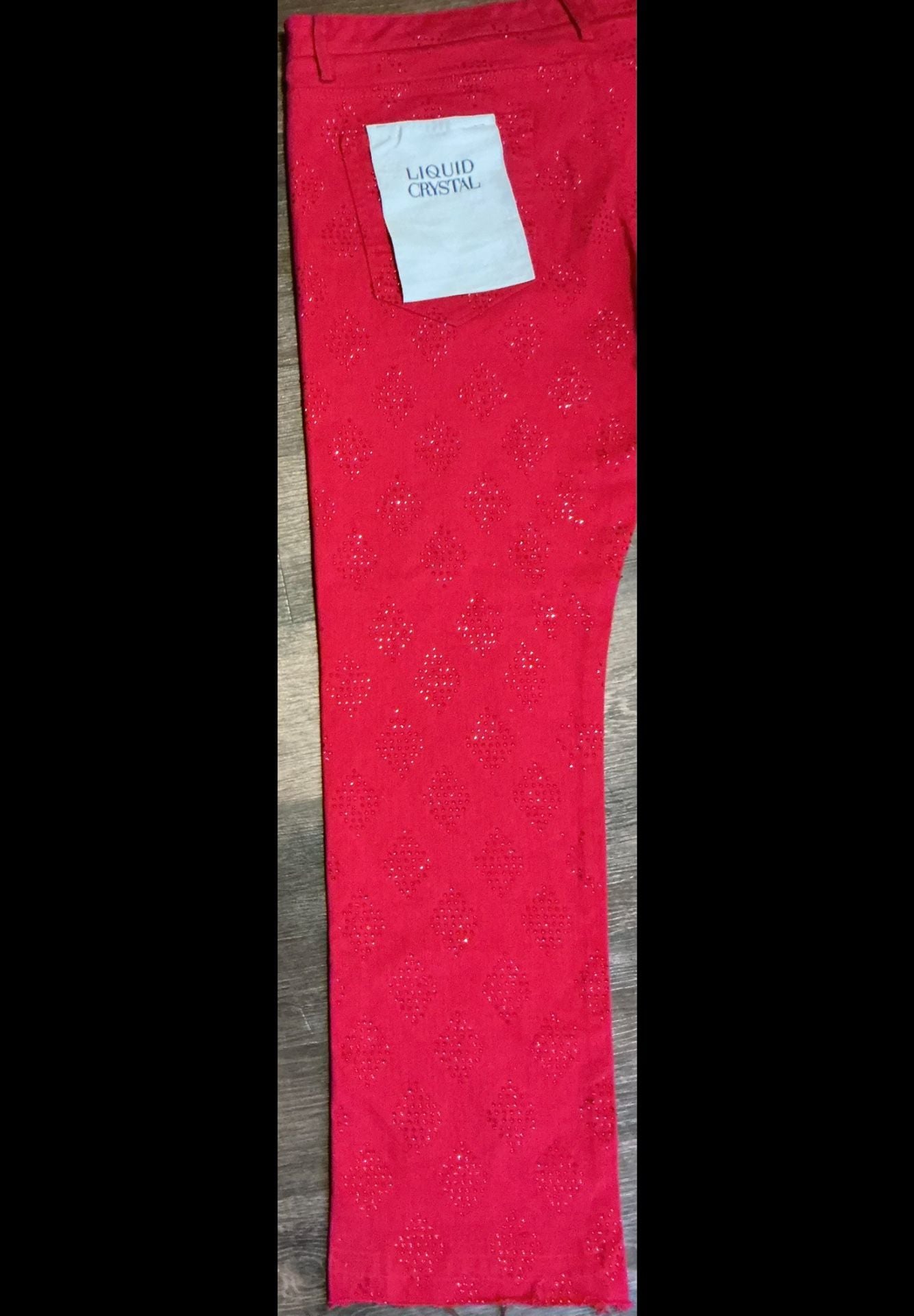 Liquid Crystal Red Rhinestone Diamond Stacked Denim Jeans 8