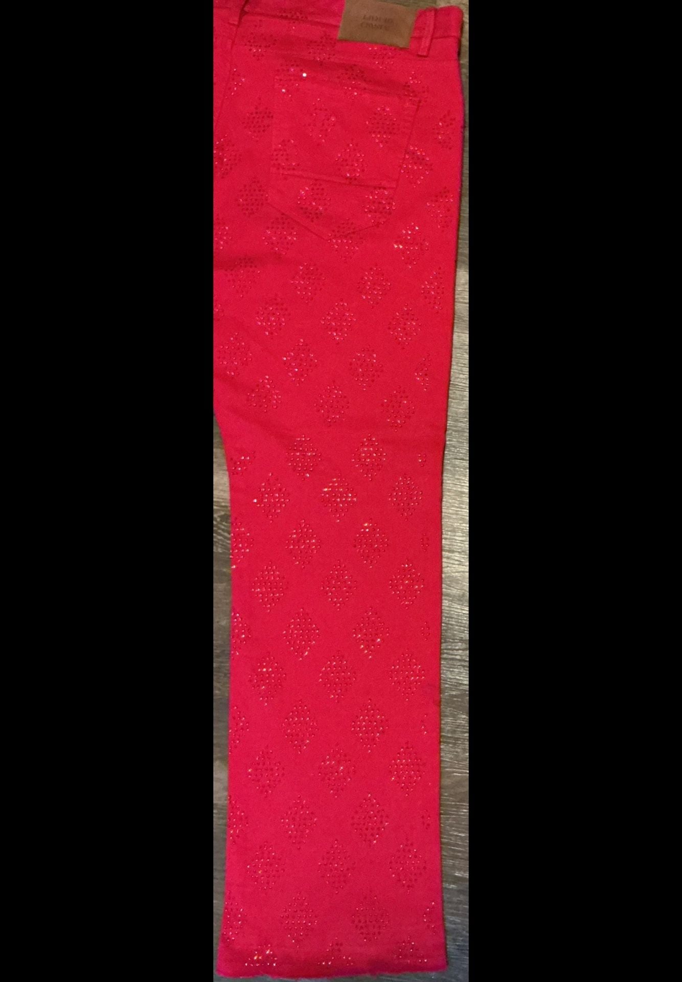 Liquid Crystal Red Rhinestone Diamond Stacked Denim Jeans 14