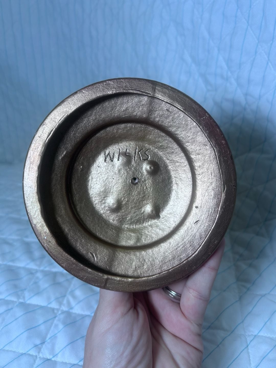 Wilks Signed Vintage Gold Art Deco Sunburst Pillar Candle Holder 4