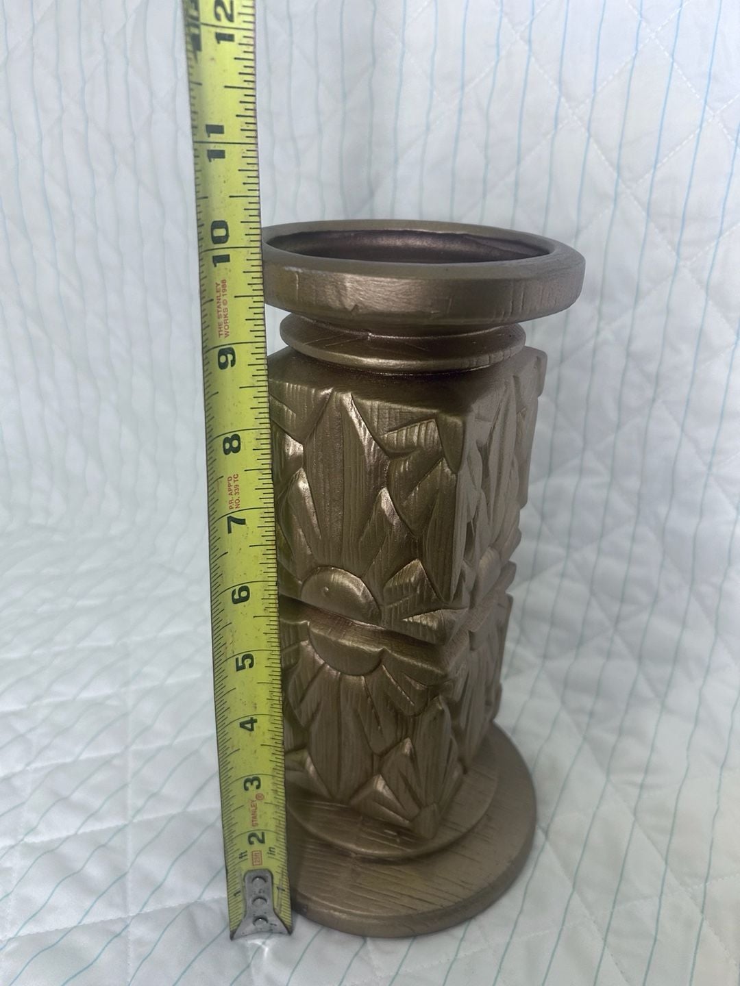 Wilks Signed Vintage Gold Art Deco Sunburst Pillar Candle Holder 5