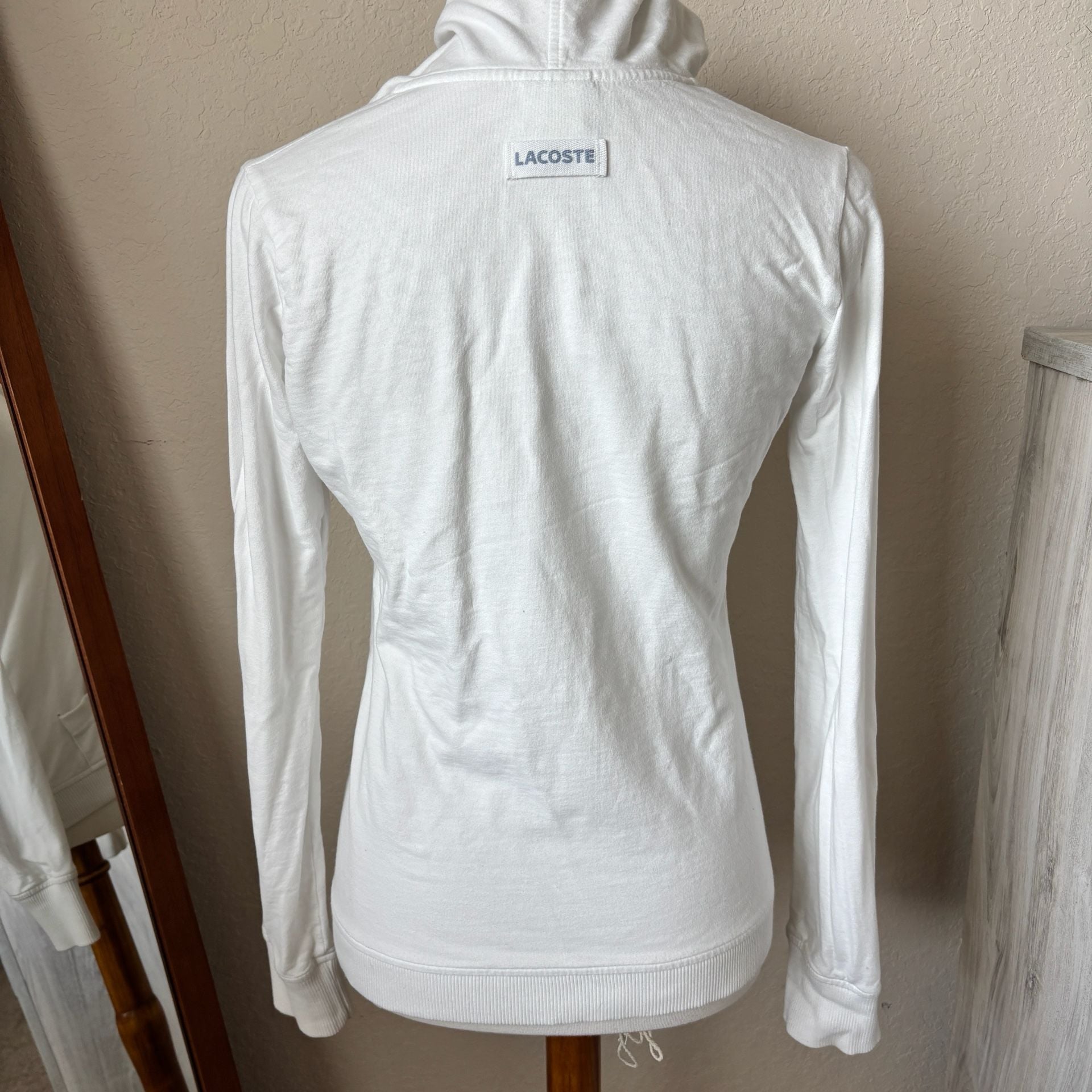 Lacoste Hoodie Cotton White Pullover Sweatshirt Y2K Size 38 Medium 4