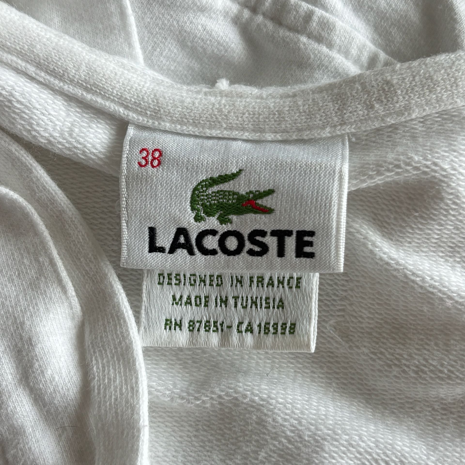 Lacoste Hoodie Cotton White Pullover Sweatshirt Y2K Size 38 Medium 5