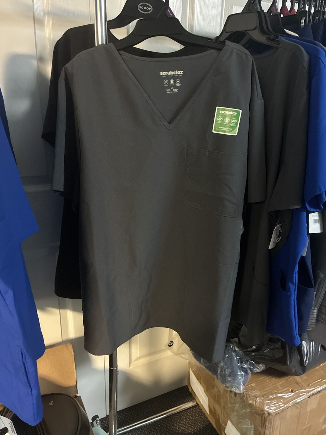 Scrubstar Scrub Top L/ XL Gray & Royal Blue V-Neck Core Essentials 1