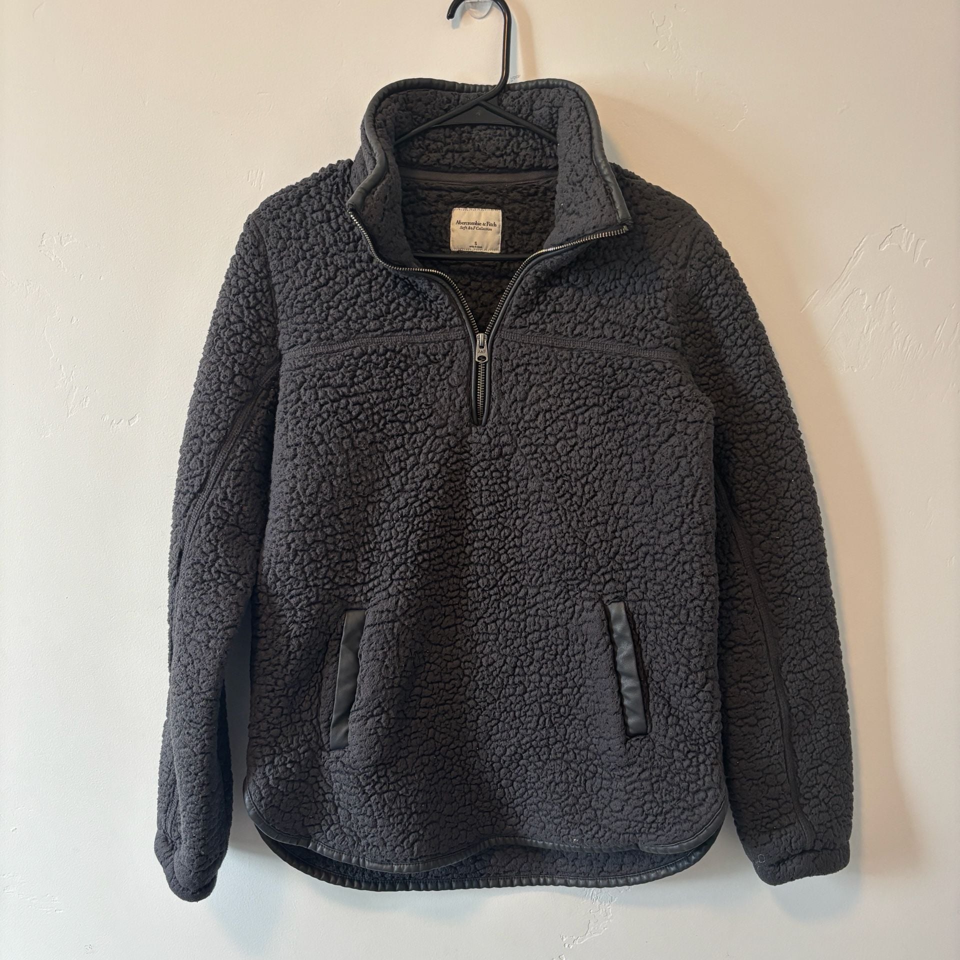 Abercrombie & Fitch Sherpa 1/4 Zip Pullover Size S Dark Gray Teddy 2