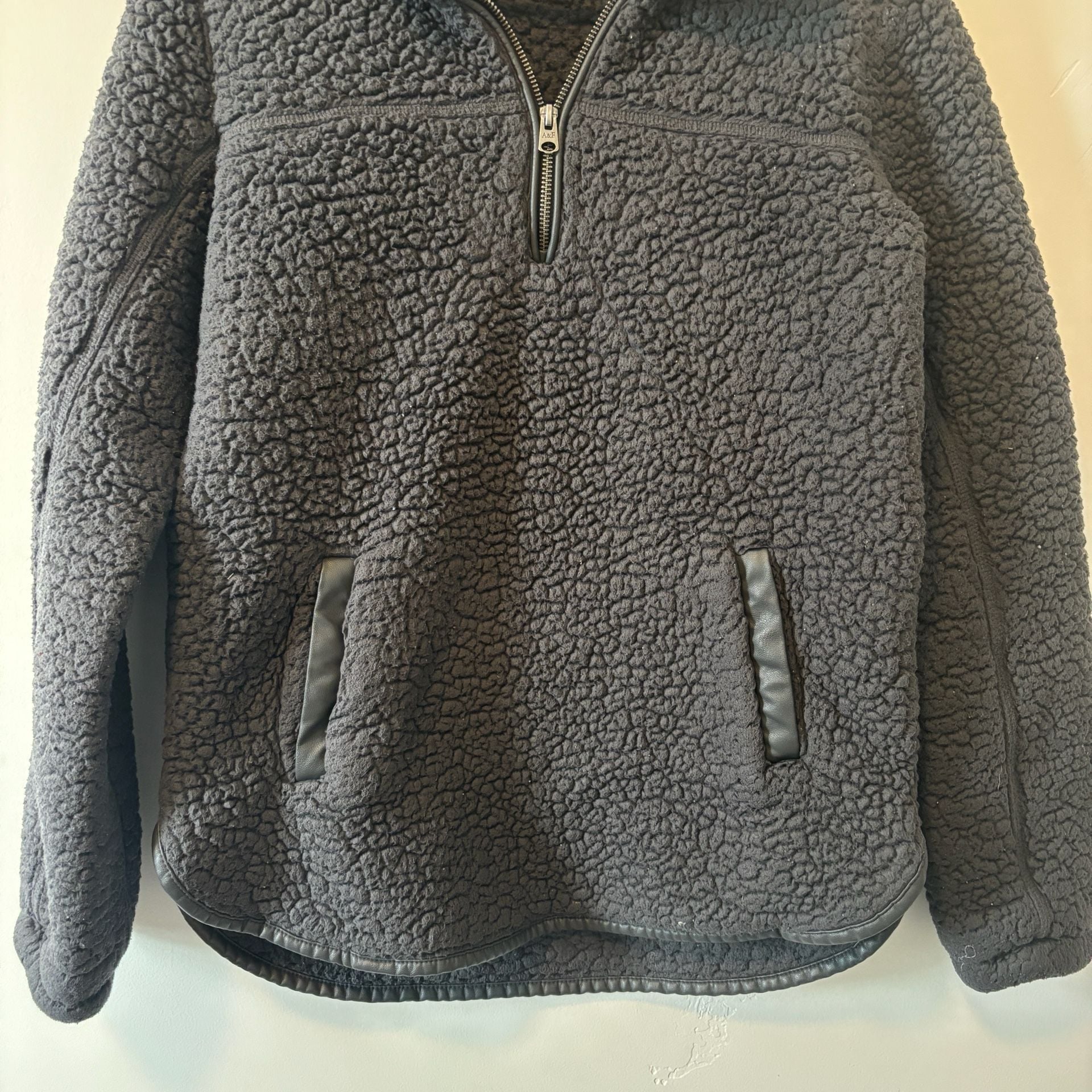 Abercrombie & Fitch Sherpa 1/4 Zip Pullover Size S Dark Gray Teddy 5