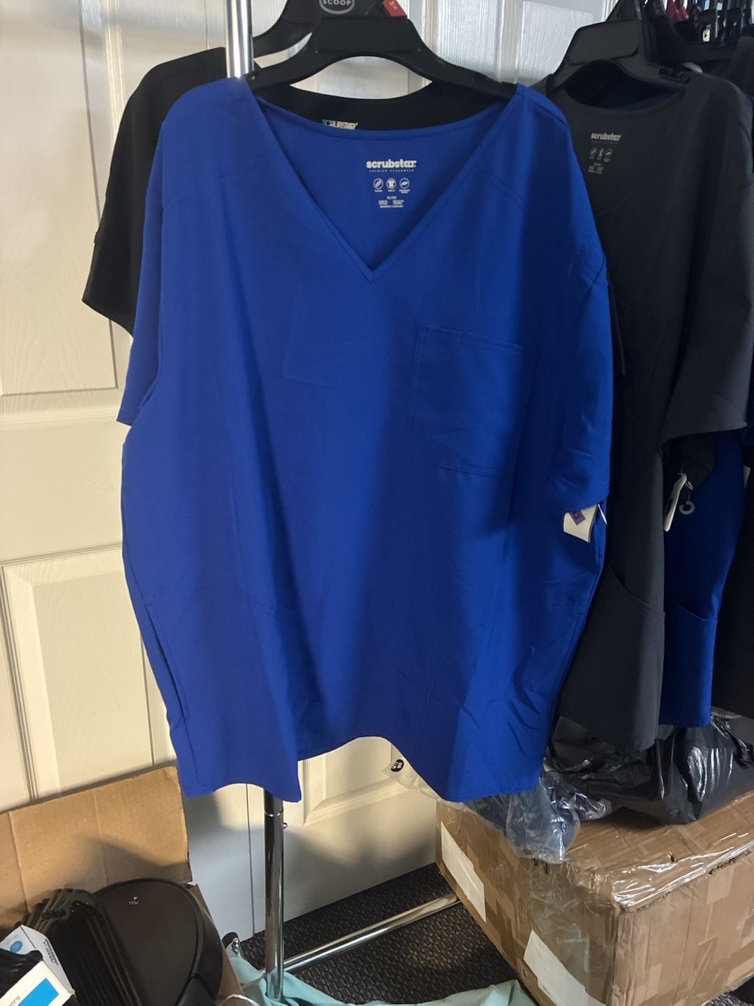 Scrubstar Scrub Top L/ XL Gray & Royal Blue V-Neck Core Essentials 3