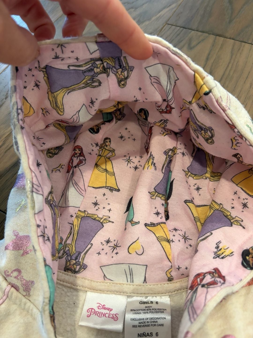 Disney Princess Full Zip Hoodie Size 6 Cream Glitter Castle 9