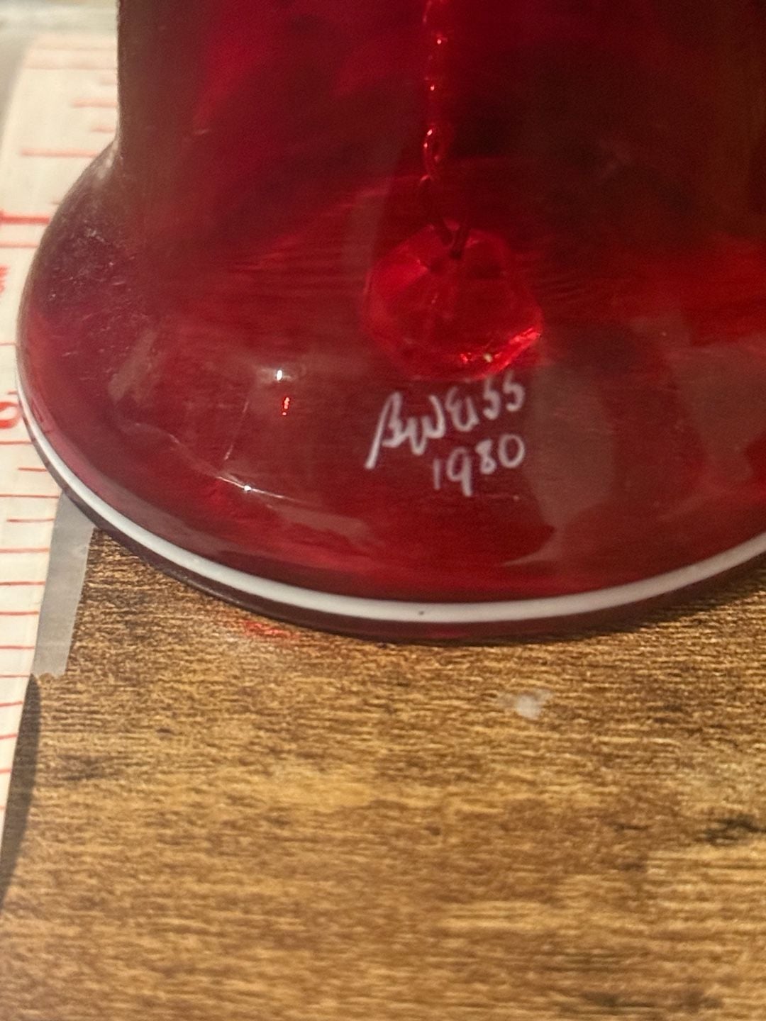 Westmoreland Red Glass Bell, Artist Signed 1980 Vintage - , 2