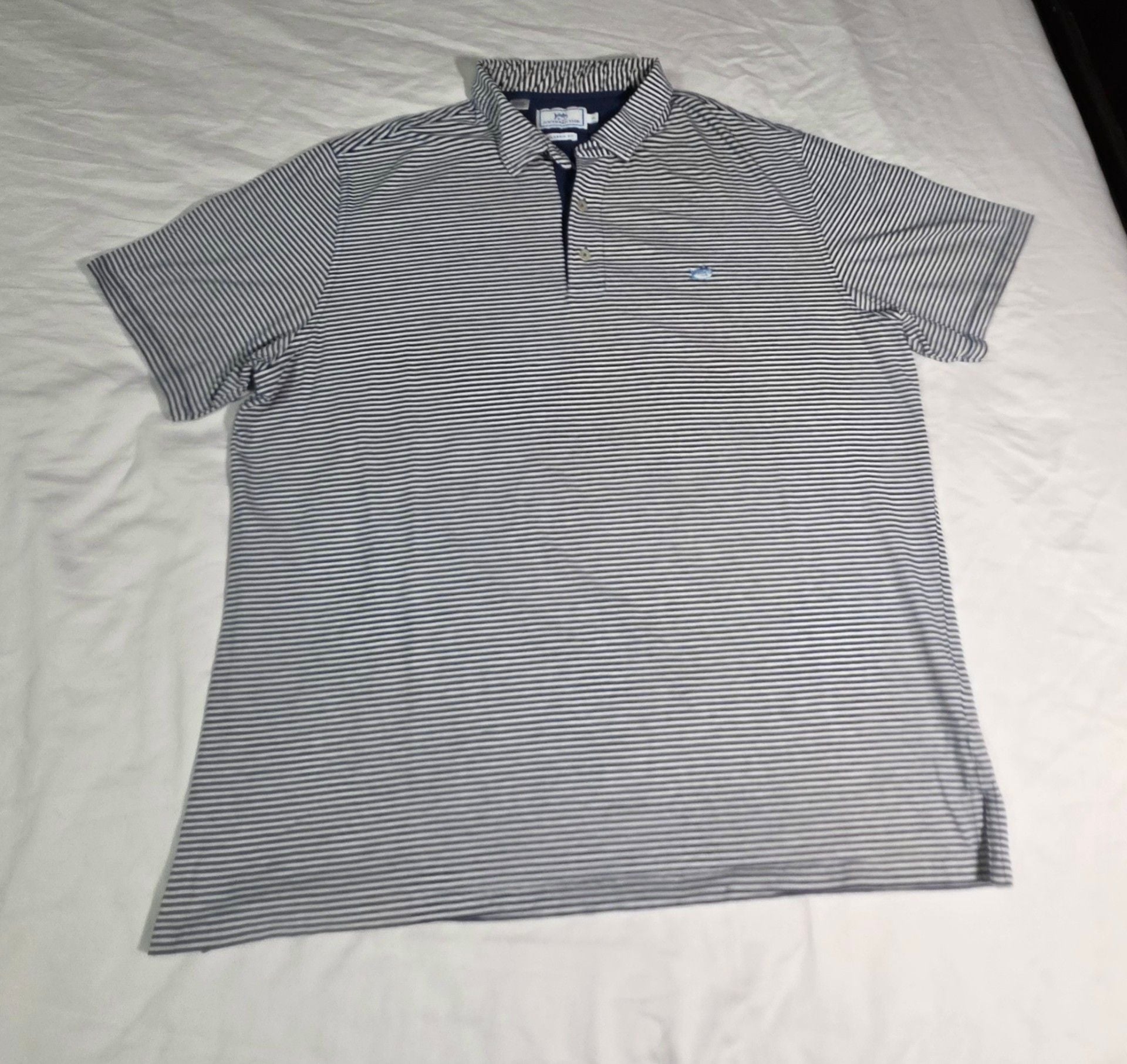 Southern Tide Polo Shirt XL Blue White Striped Classic Fit 3
