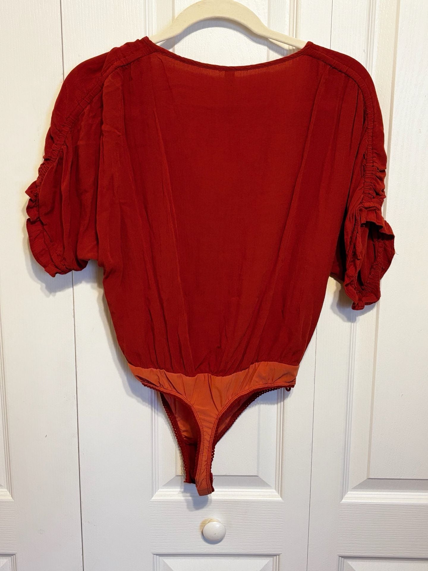 Free People Cleo Bodysuit Burnt Orange Short Sleeve Tie V-Neck 3