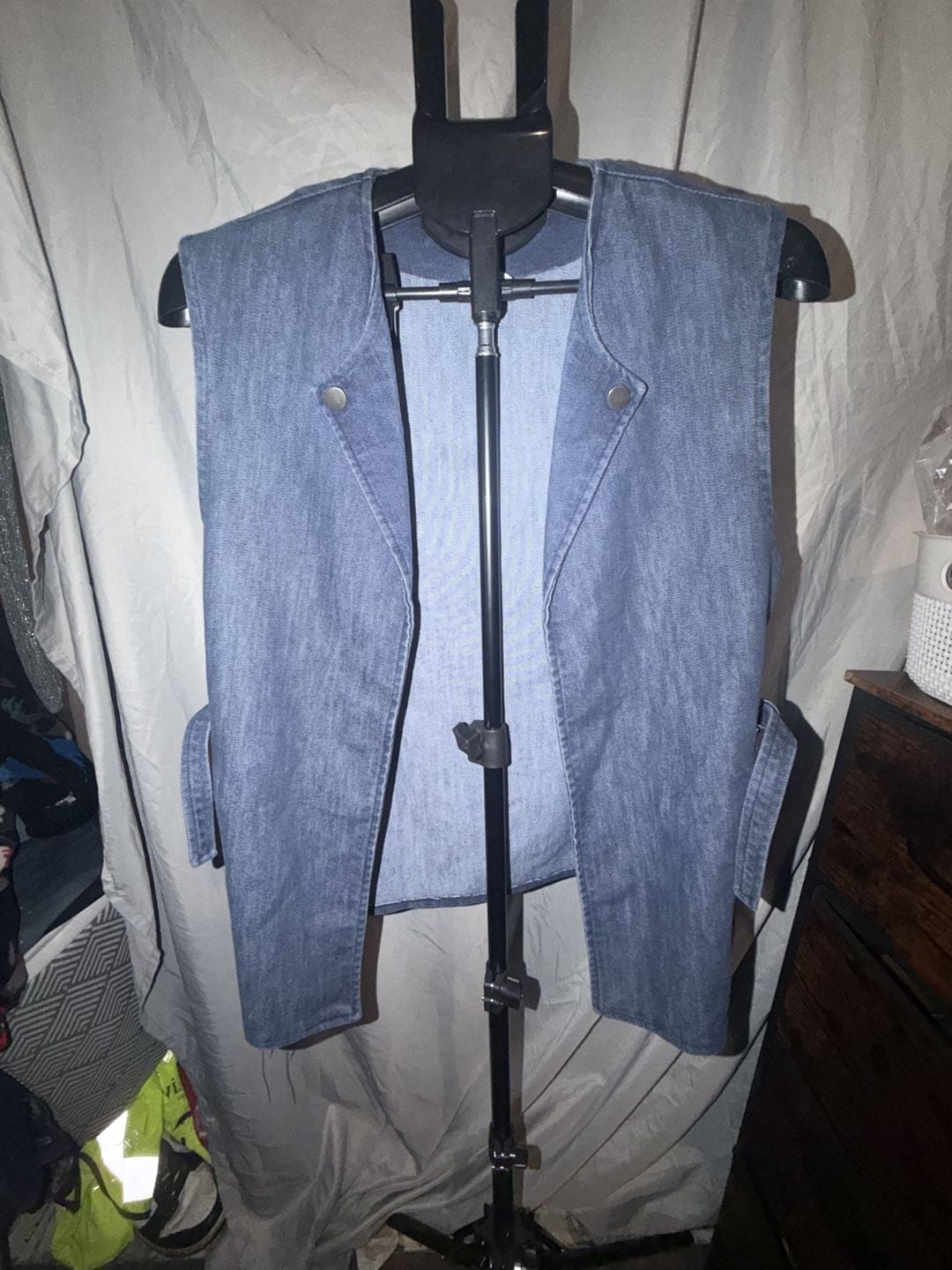 America The Beautiful Denim Vest Size S Blue V-Neck Button 1