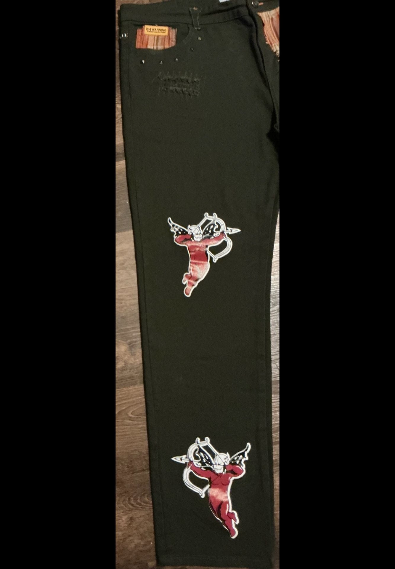 Brand X Love Is Mortal Dark Green Plaid Patchwork Jeans 5