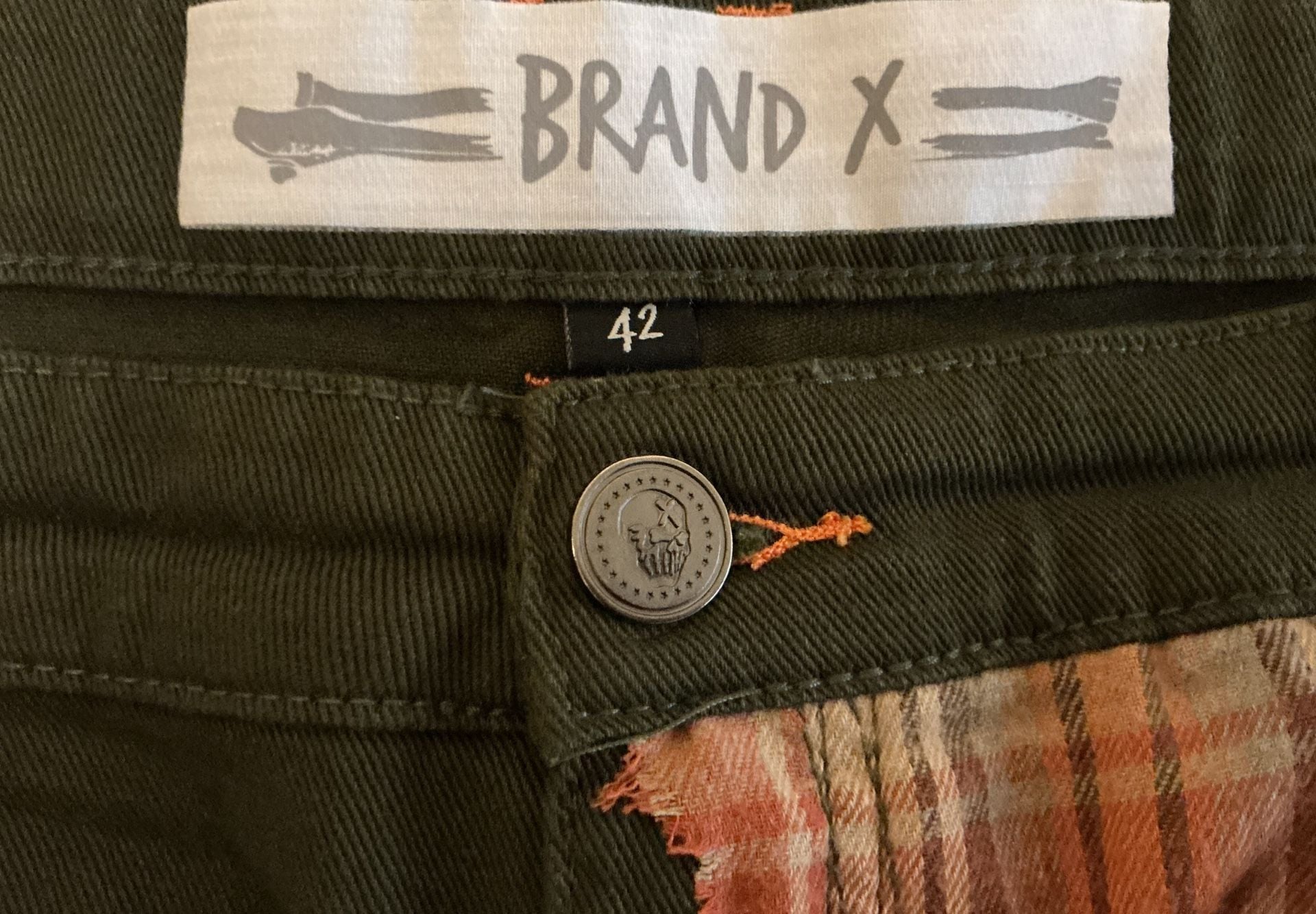 Brand X Love Is Mortal Dark Green Plaid Patchwork Jeans 11