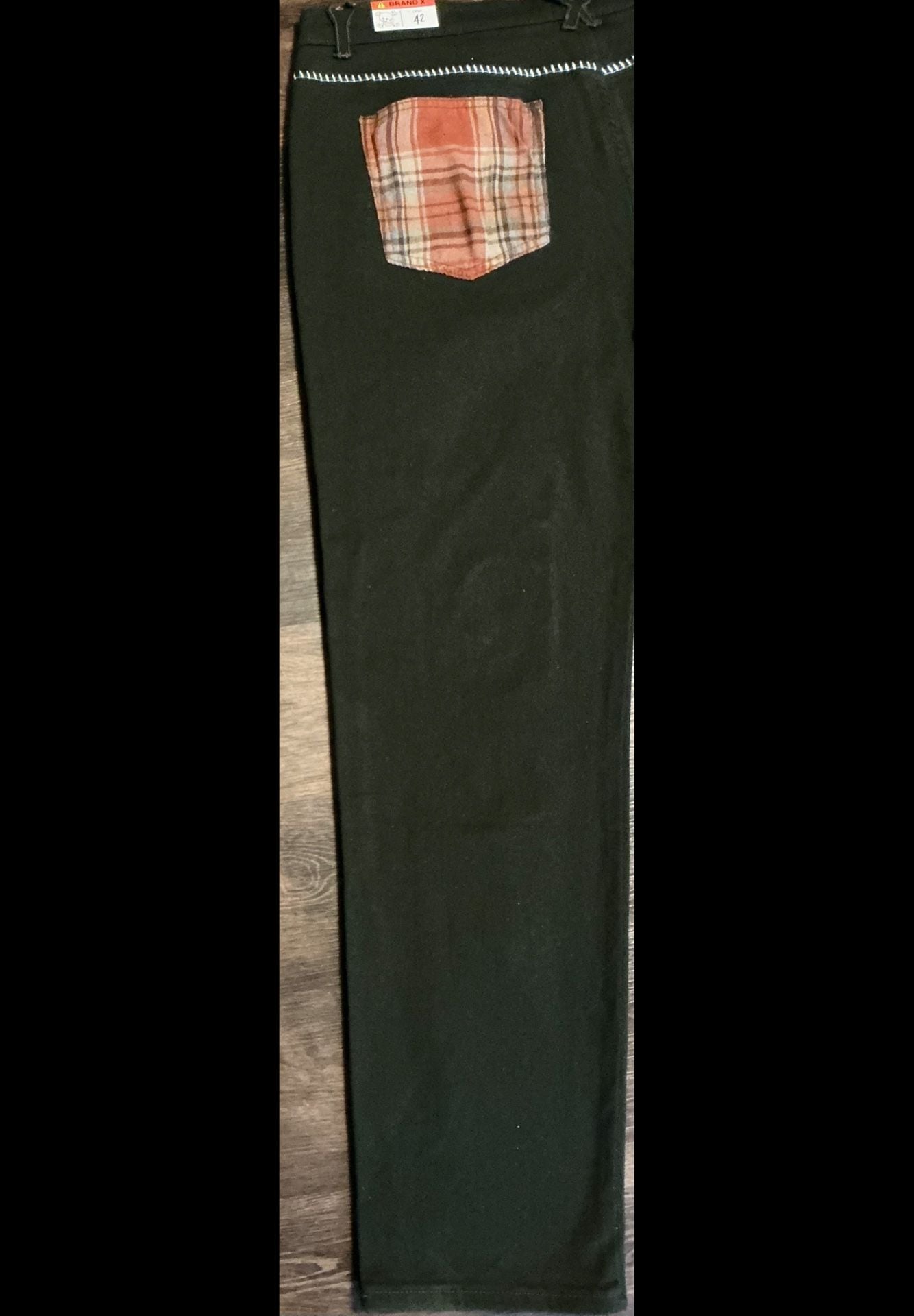 Brand X Love Is Mortal Dark Green Plaid Patchwork Jeans 13