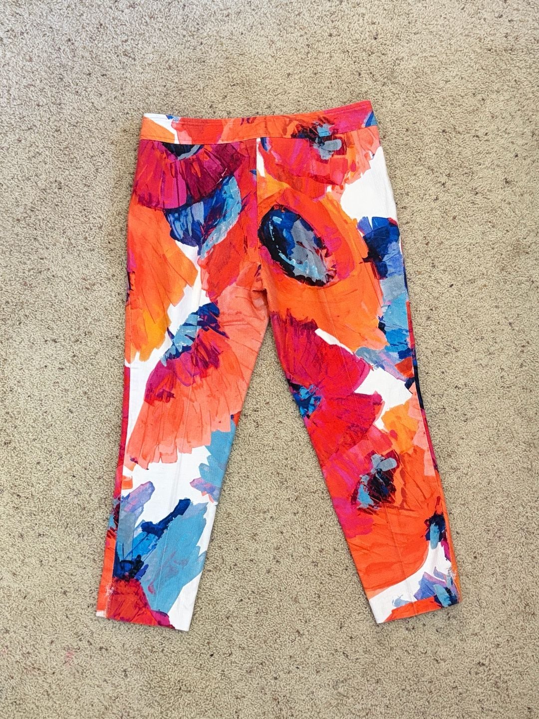 Trina Turk Size 4 Abstract Floral Pants Cropped Slim Ankle Resort Vacation 8