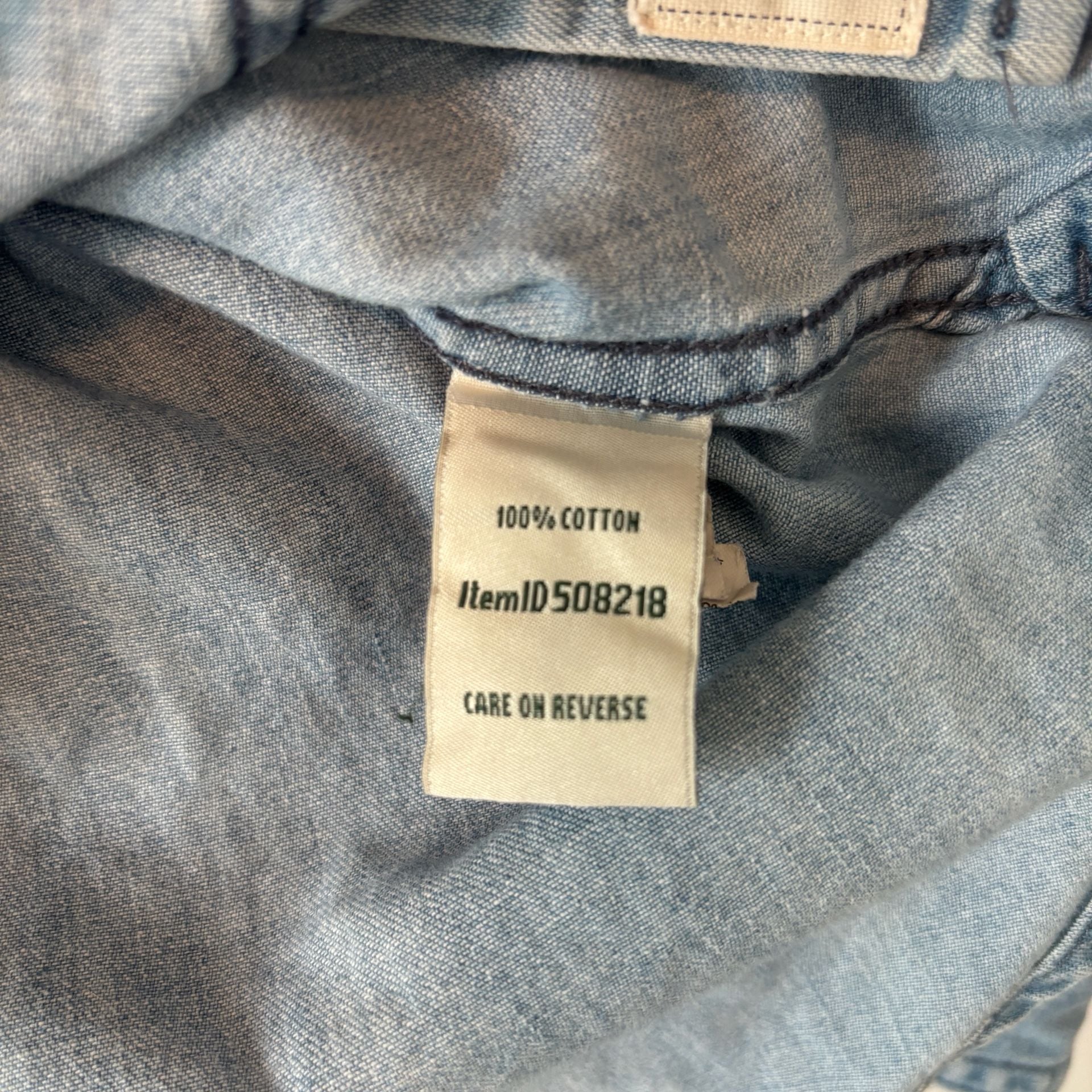 LL Bean Women's Denim Button Up Shirt L 100% Cotton Chambray Mandarin Collar 8