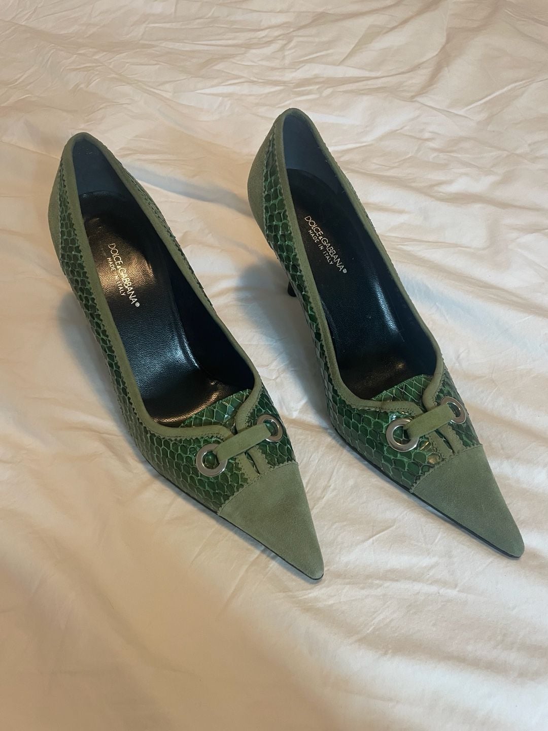 Vintage Dolce & Gabbana Green Python and Suede Pump Heels 2