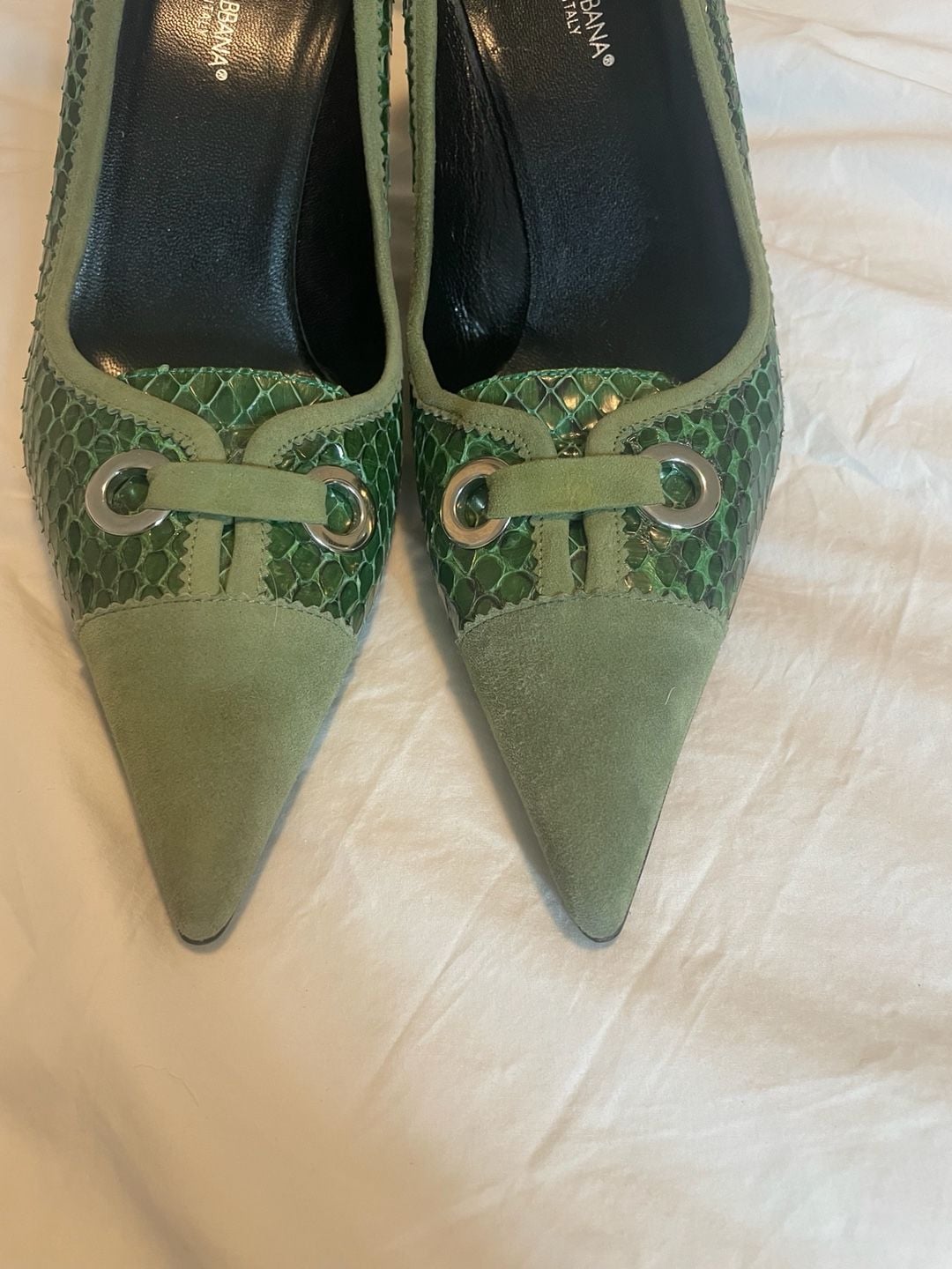Vintage Dolce & Gabbana Green Python and Suede Pump Heels 7