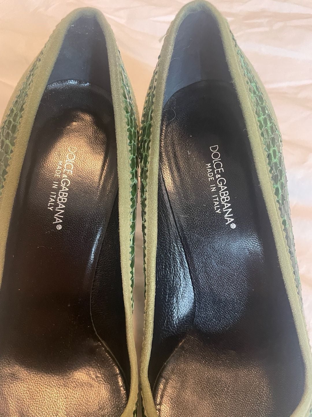 Vintage Dolce & Gabbana Green Python and Suede Pump Heels 8