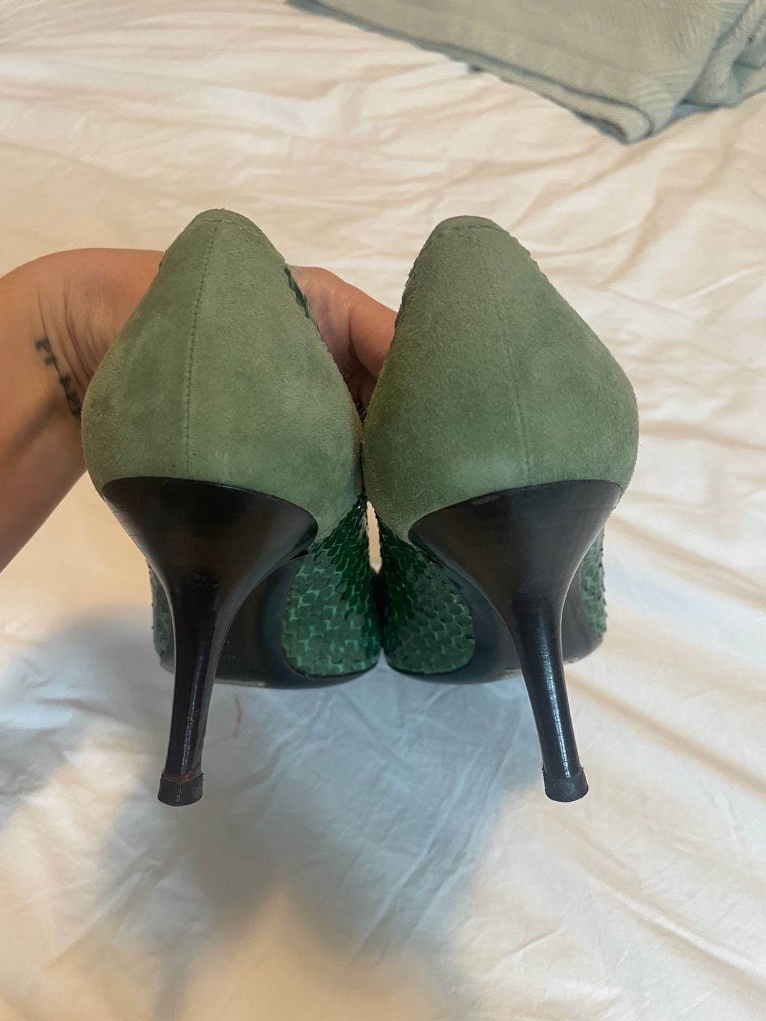 Vintage Dolce & Gabbana Green Python and Suede Pump Heels 9