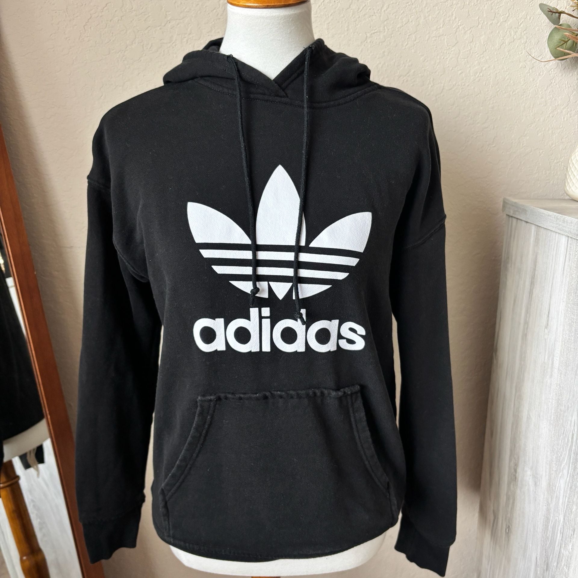 Adidas Originals Women’s Trefoil Hoodie Black Pullover Sweatshirt Size XS 3