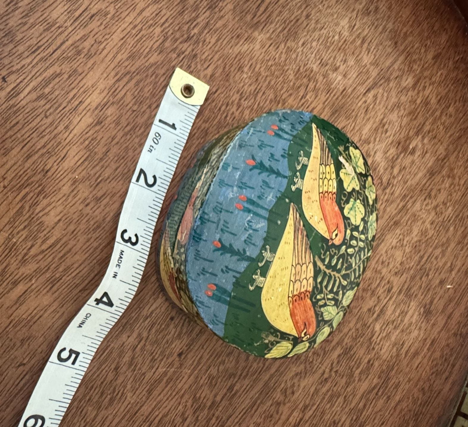 Vintage Hand Painted Kashmir Papier Mache Bird Trinket Box 6