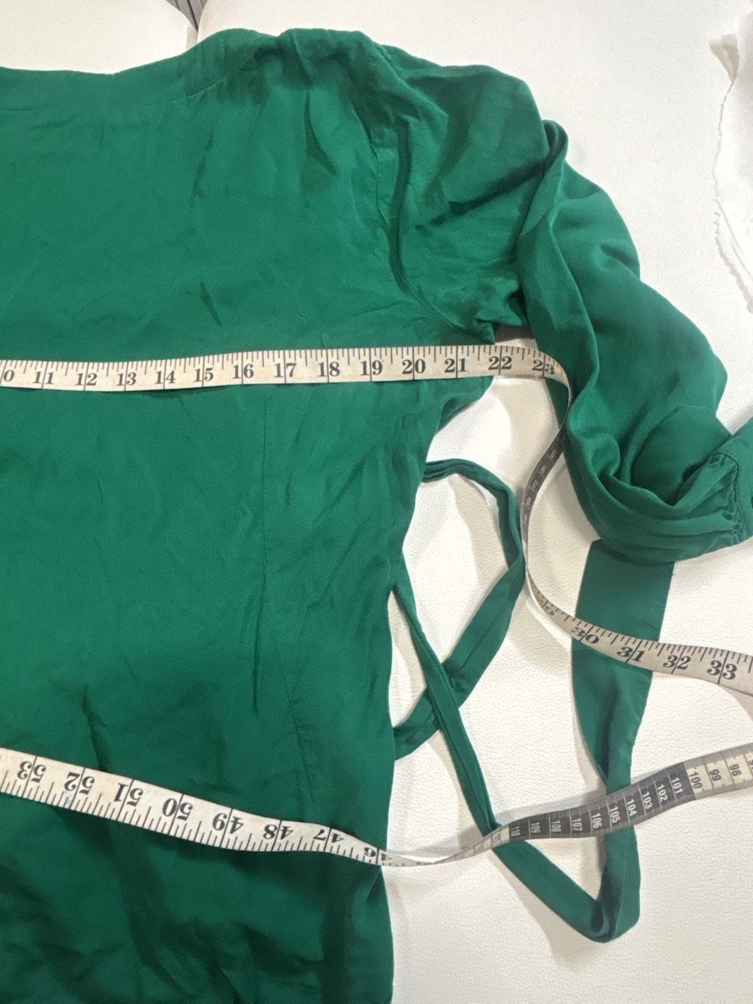 Boden Green Wrap Blouse Size US 14R Long Sleeve Tie Waist V-Neck 15
