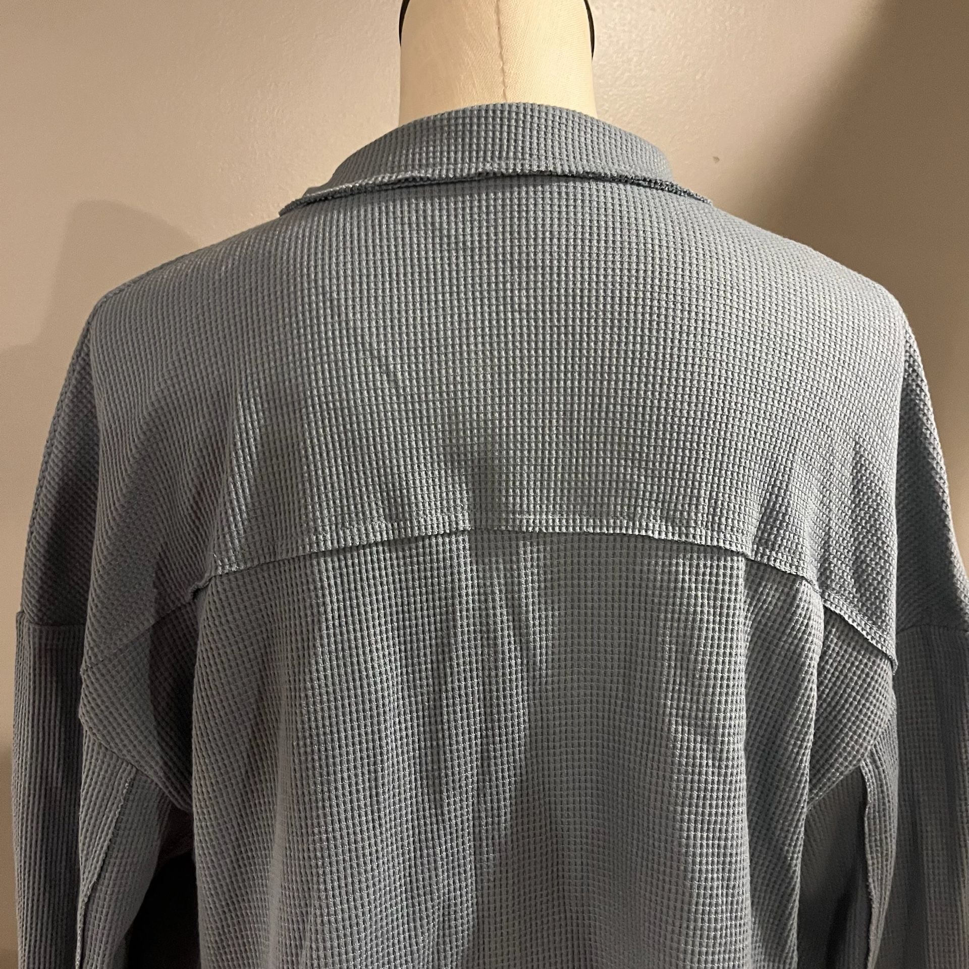Unbranded Blue Waffle Knit Crop Button Up Jacket Shacket Size Medium 10