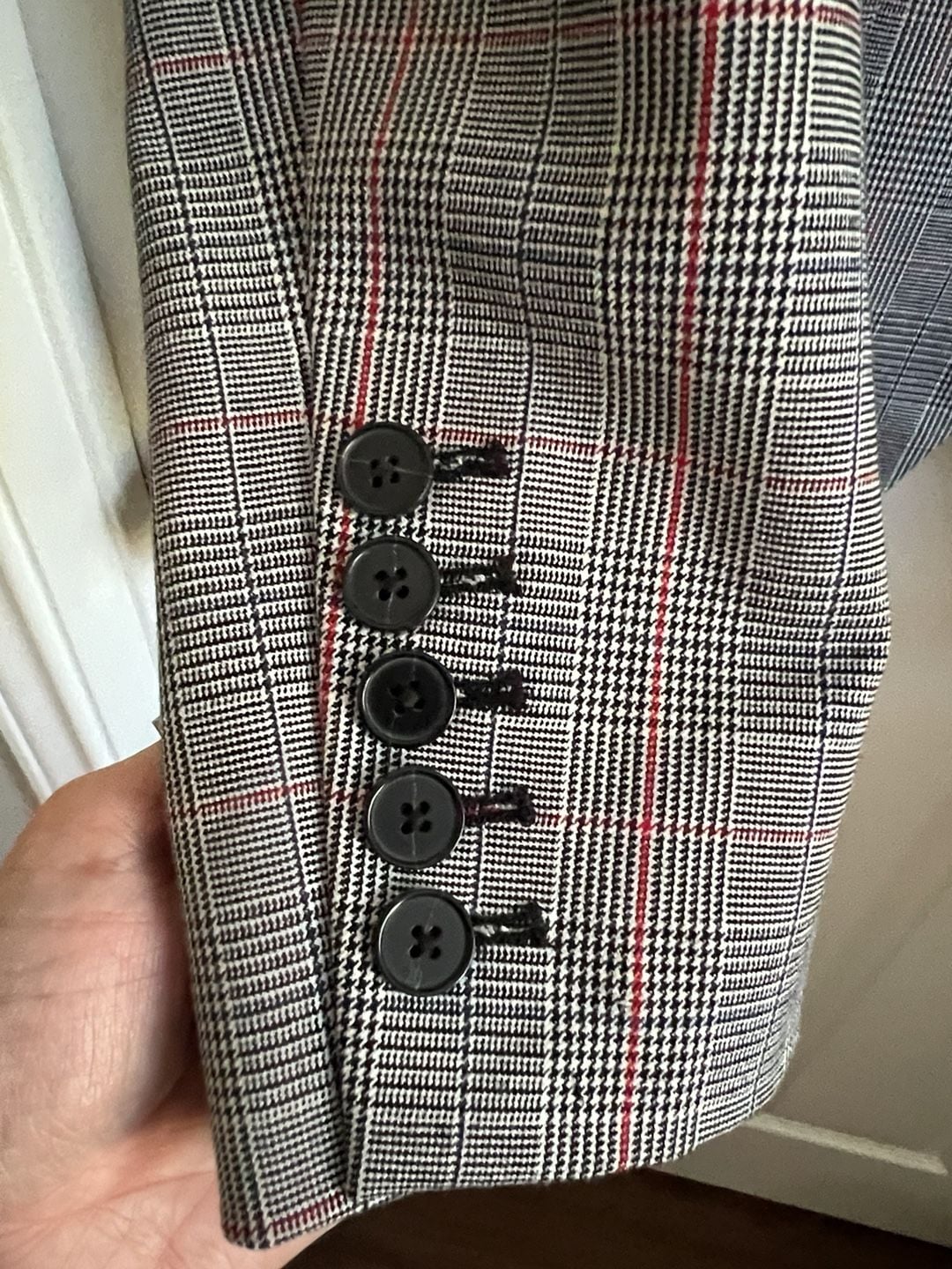 Banana Republic Double Breasted Plaid Blazer Size 8 Grey Red Check 7