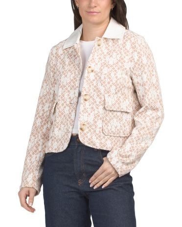 Bagatelle Collection Cropped Jacket Size XL White Tan Jacquard #74 2