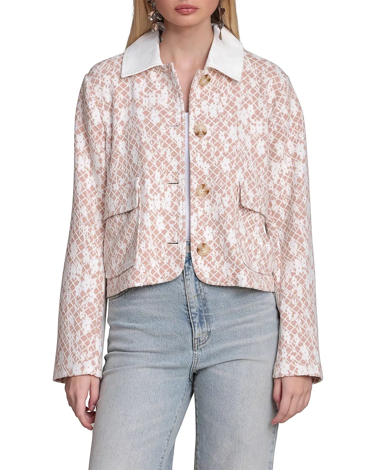 Bagatelle Collection Cropped Jacket Size XL White Tan Jacquard #74 3