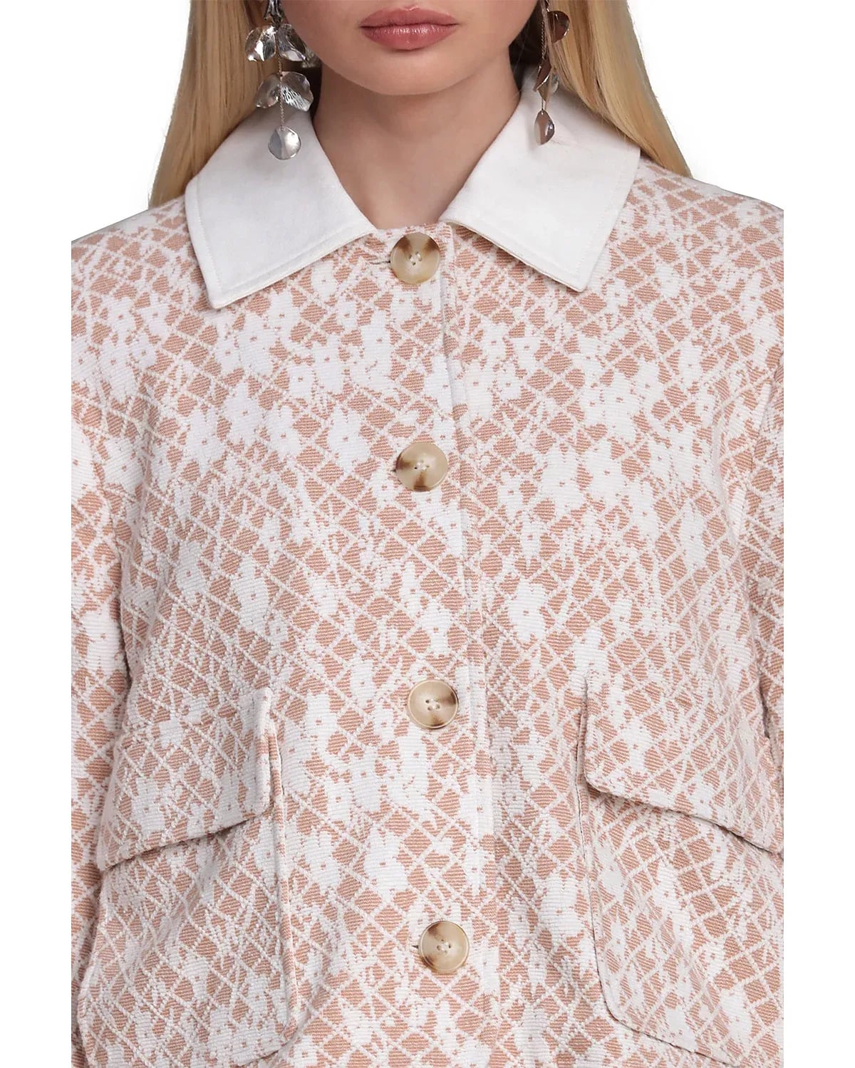 Bagatelle Collection Cropped Jacket Size XL White Tan Jacquard #74 4