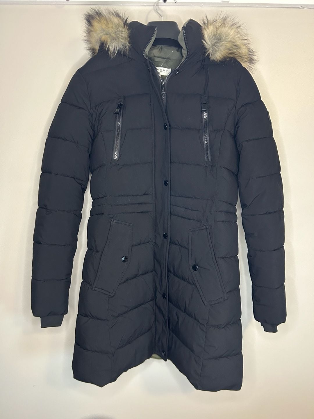 Laundry by Shelli Segal Puffer Jacket Black Faux Fur Hood 2