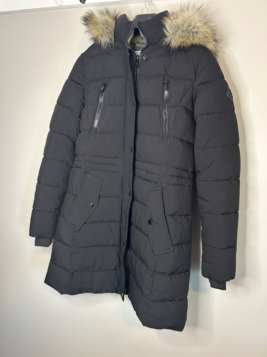 Laundry by Shelli Segal Puffer Jacket Black Faux Fur Hood 3