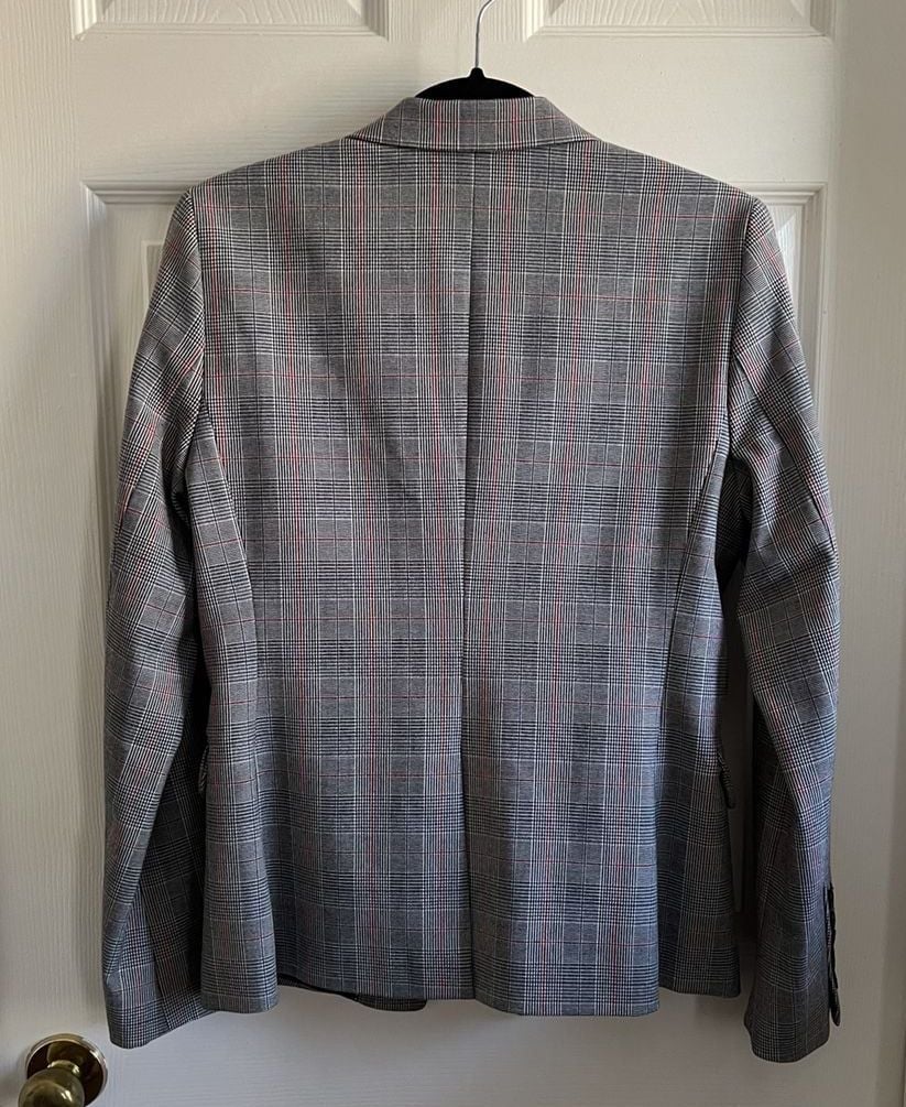 Banana Republic Double Breasted Plaid Blazer Size 8 Grey Red Check 4