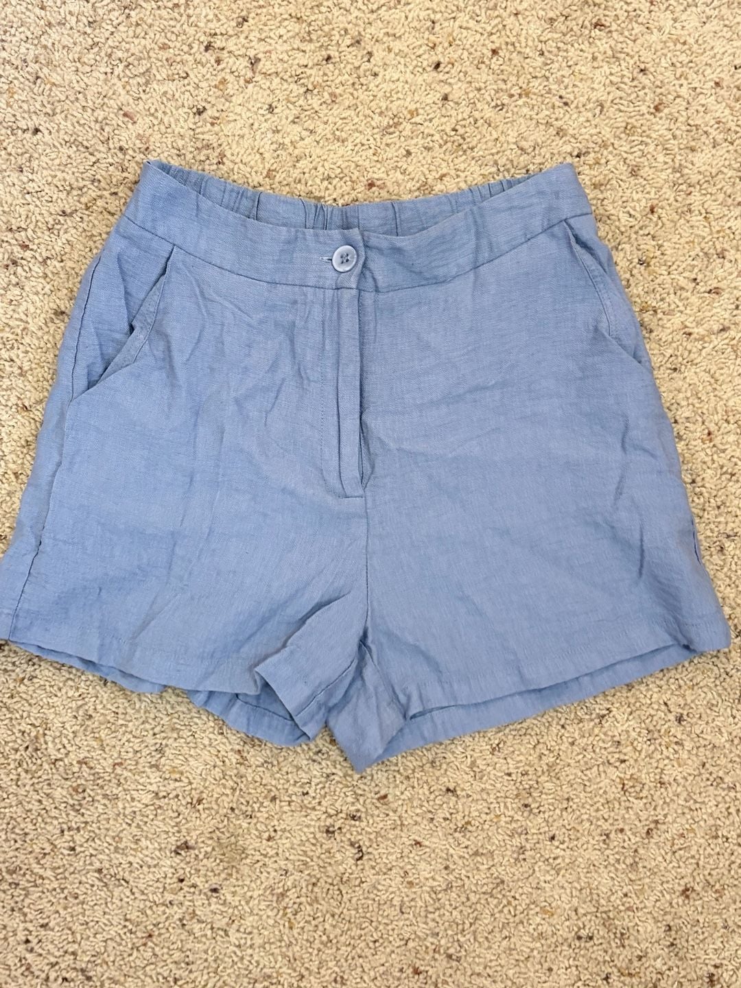 Happily Grey Shorts Size S Blue Rayon Nylon Pockets Casual Coastal Timeless  7