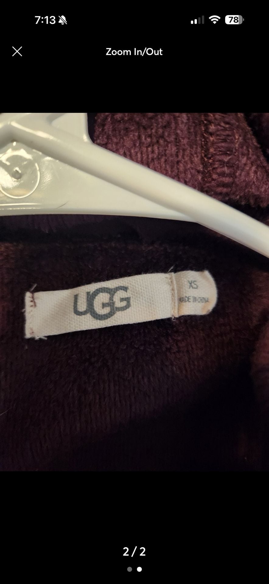 Ugg Full Zip Hoodie Size XS Burgundy Fleece Jacket 3