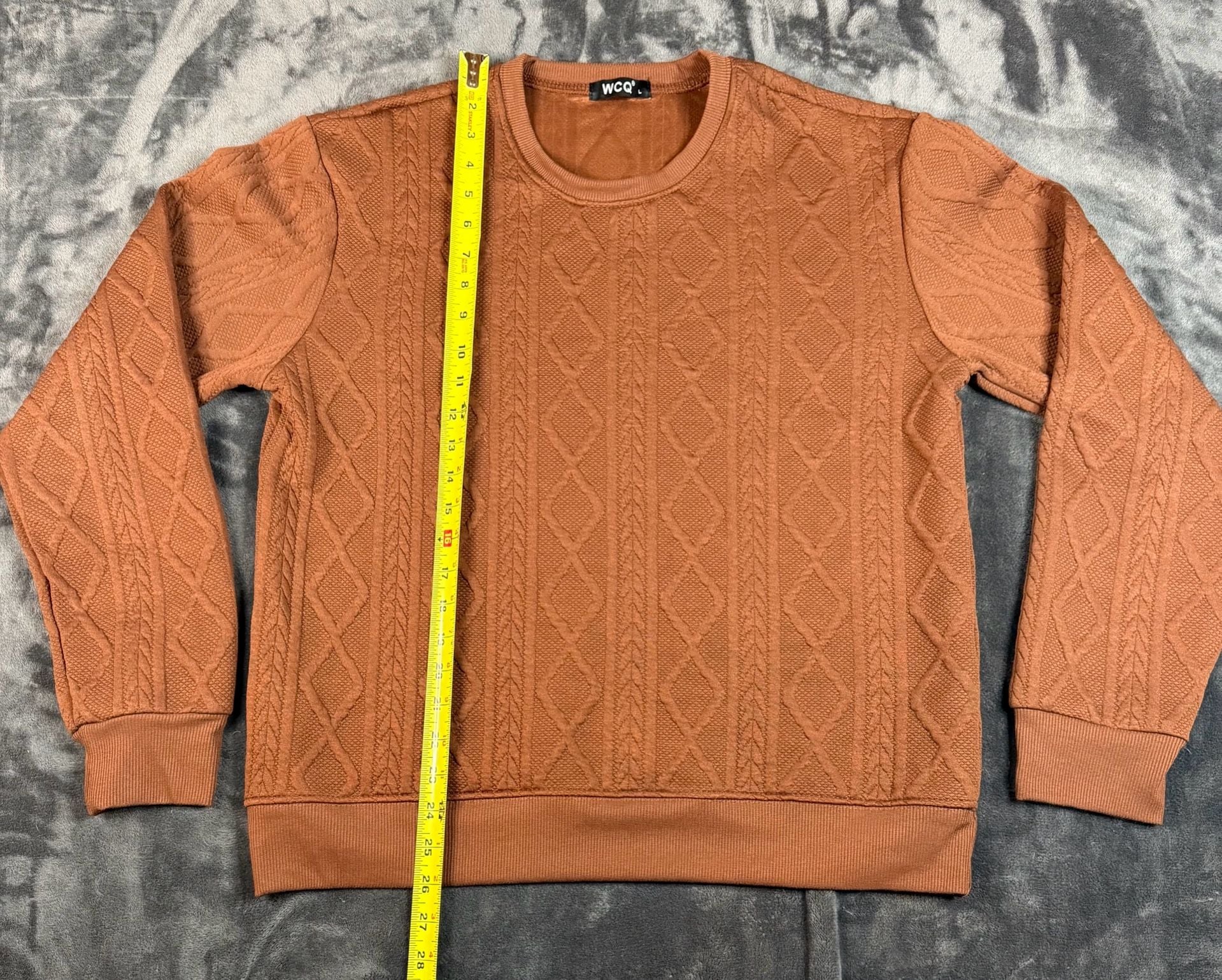 Men’s WCQ Cable Knit Pullover Sweater Size L Brown Crewneck Textured#165 2