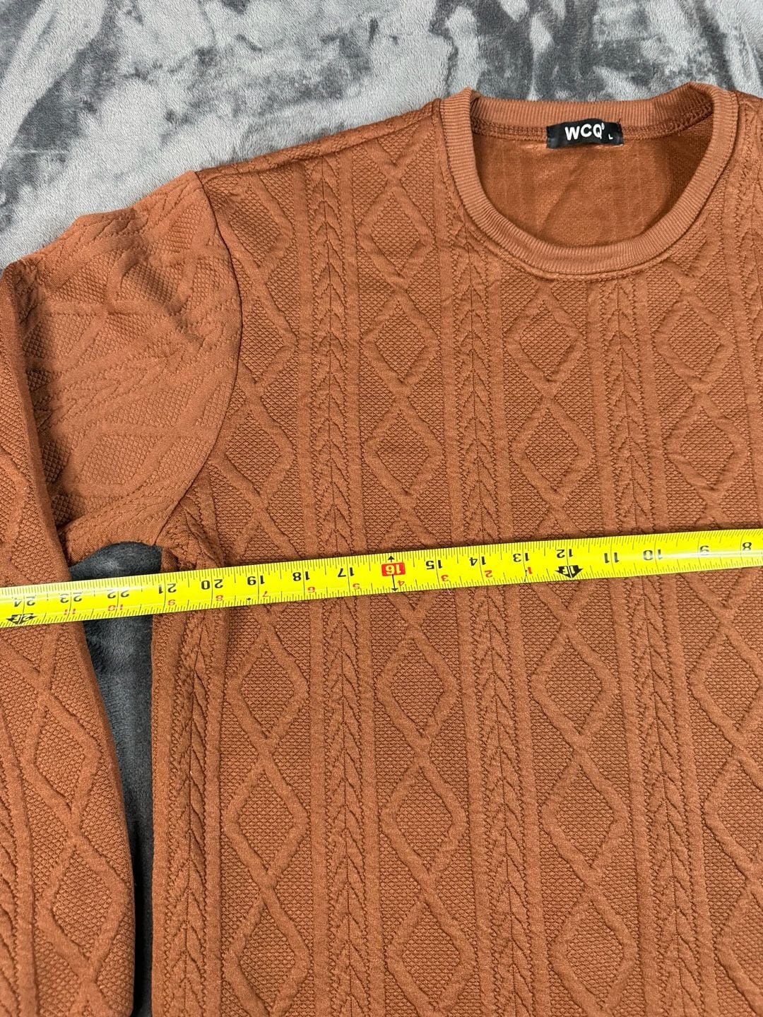 Men’s WCQ Cable Knit Pullover Sweater Size L Brown Crewneck Textured#165 3