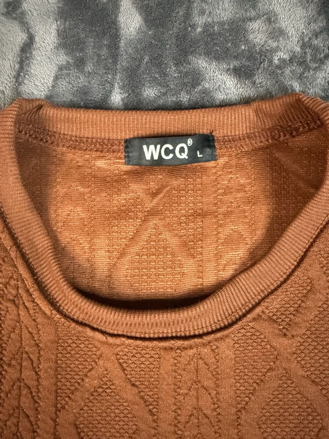 Men’s WCQ Cable Knit Pullover Sweater Size L Brown Crewneck Textured#165 4