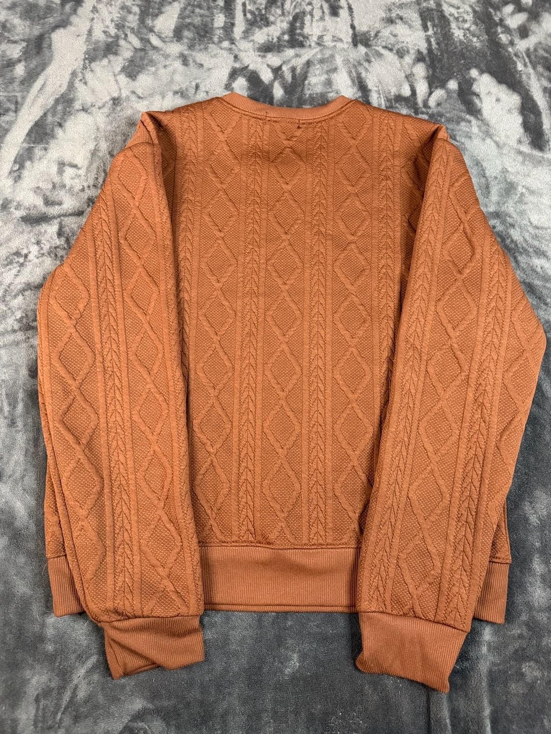 Men’s WCQ Cable Knit Pullover Sweater Size L Brown Crewneck Textured#165 6