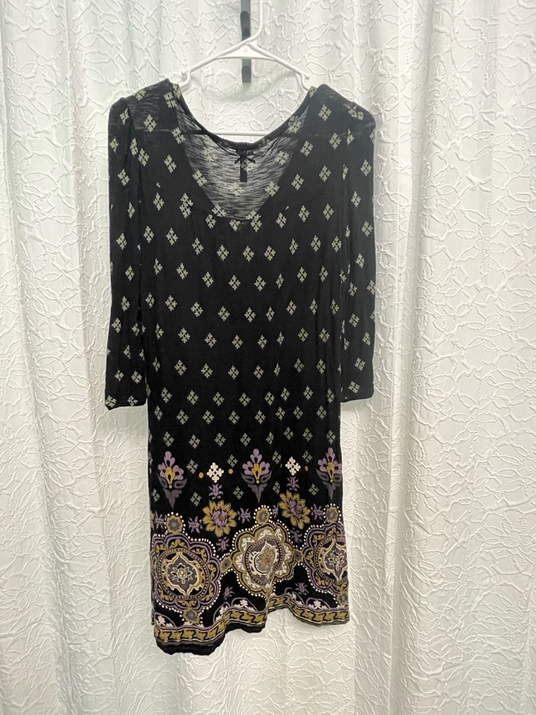 Next Boho Black Floral Print 3/4 Sleeve Mini Dress UK 14 Sz 10 US Bohemian 4