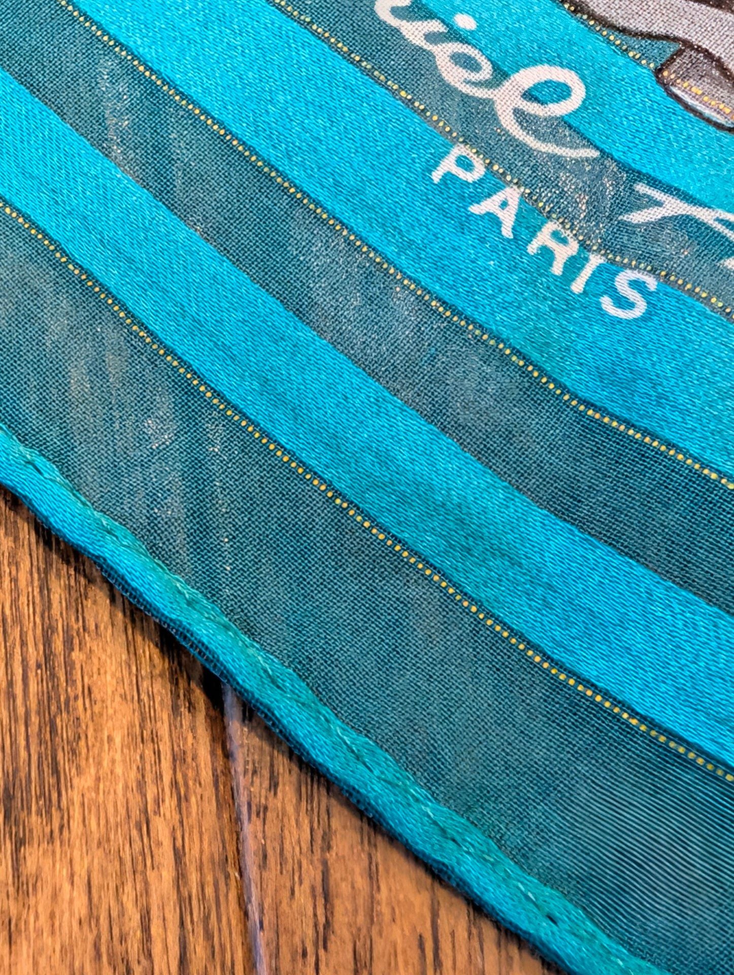 Daniel Alberini Silk Scarf 34x34 Turquoise Gold Paisley Print 3