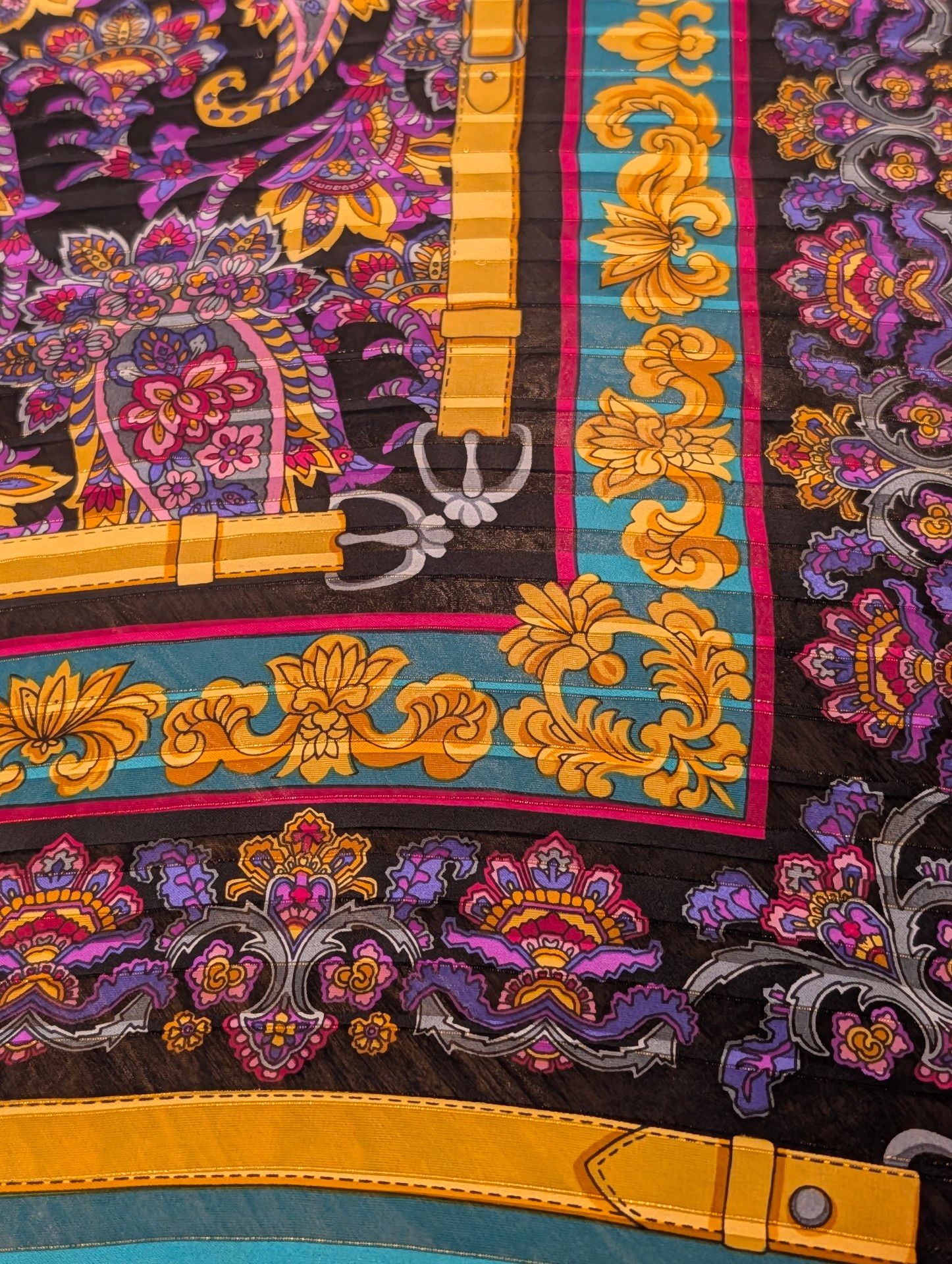 Daniel Alberini Silk Scarf 34x34 Turquoise Gold Paisley Print 7