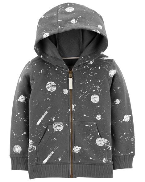 Carter's Kid Space Zip-Up Hoodie Size 10 Gray Outer Space Print #57 2