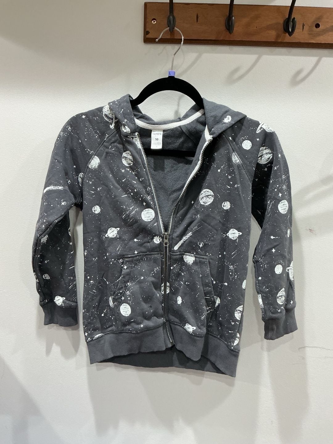 Carter's Kid Space Zip-Up Hoodie Size 10 Gray Outer Space Print #57 3