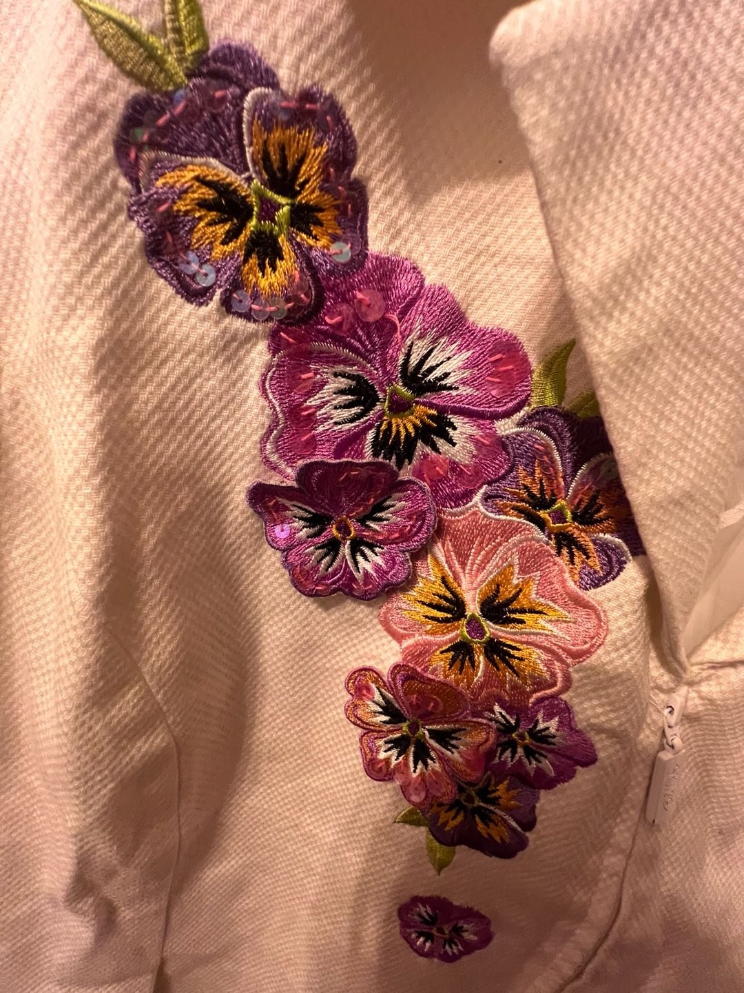 Bob Mackie Wearable Art Zip Jacket Size L White Floral Embroidered 4
