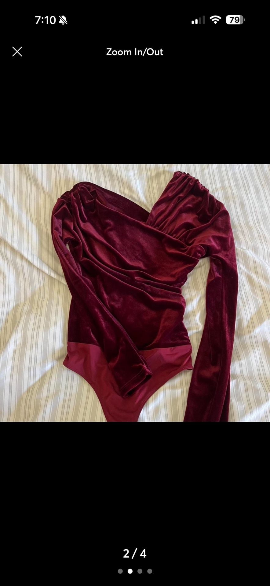 Express Velvet Bodysuit Size XS Dark Red Asymmetrical Ruched 1