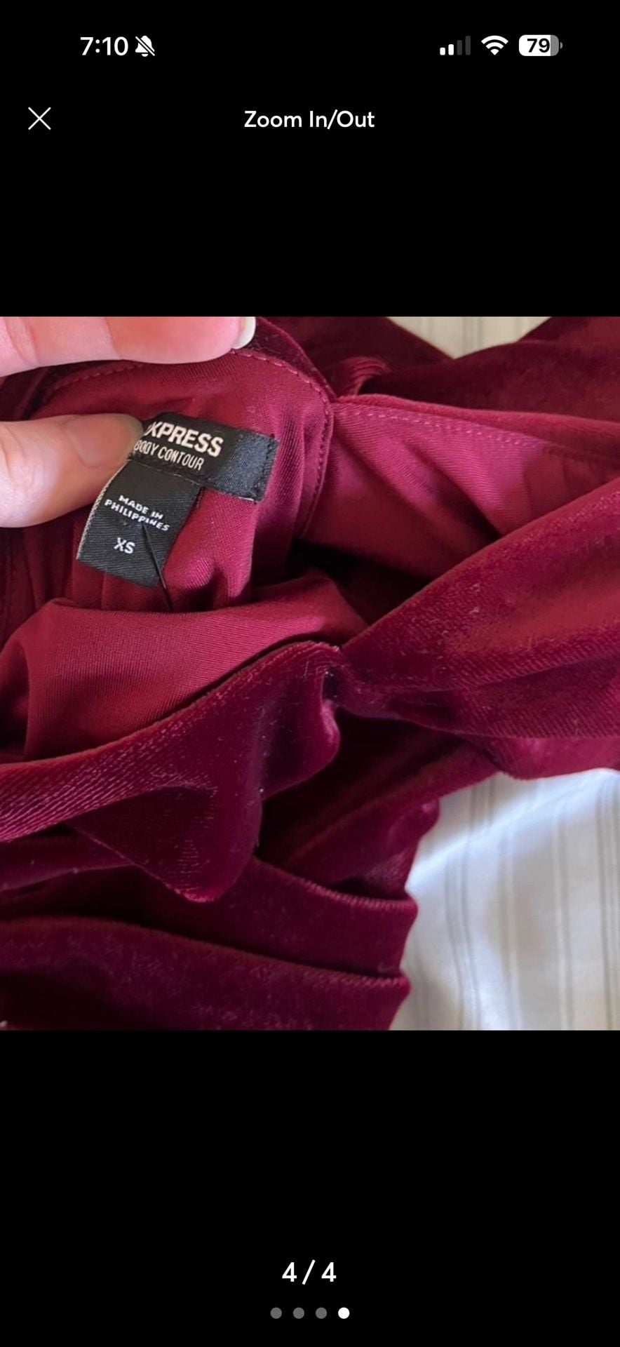 Express Velvet Bodysuit Size XS Dark Red Asymmetrical Ruched 3